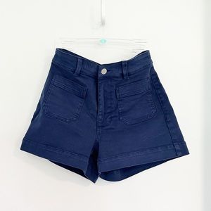Everlane High Waisted Patch Pocket Shorts in Indigo